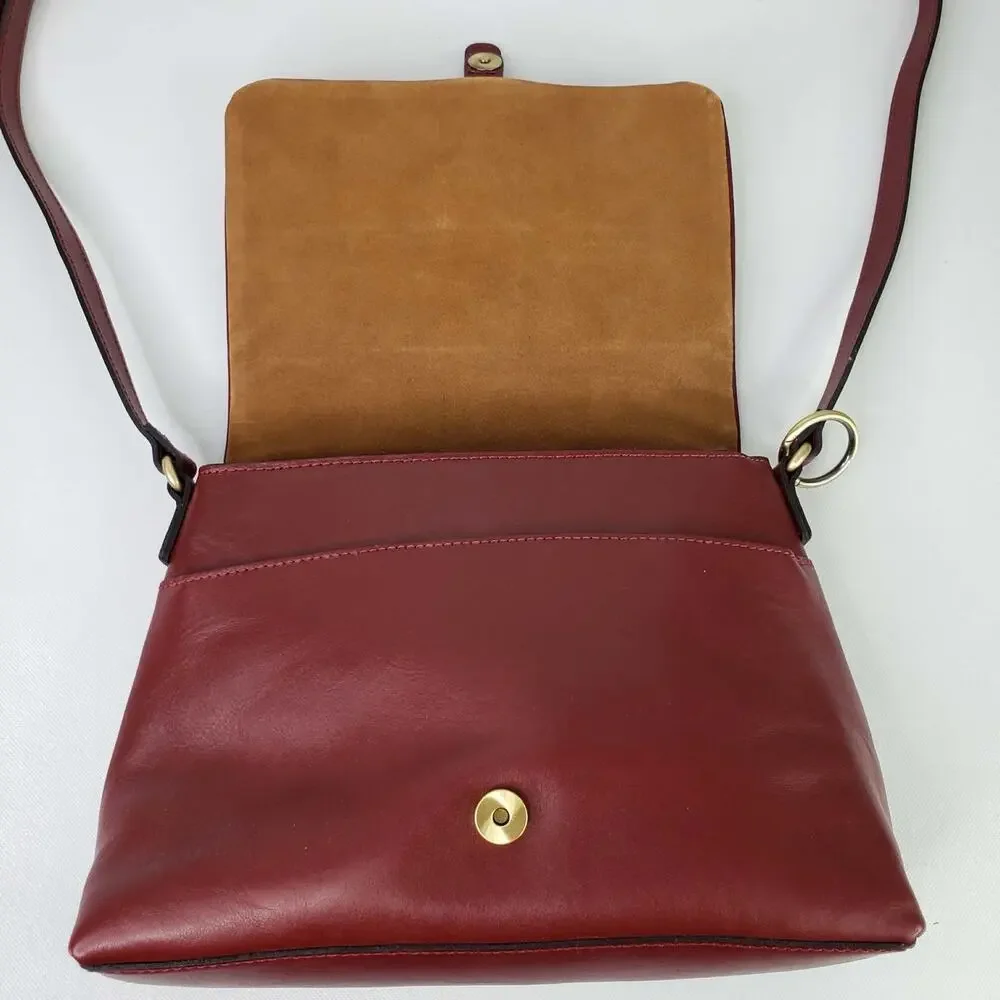 Patricia Nash Mili Purse Bag Leather Medium Flap Crossbody Red Boho Gold